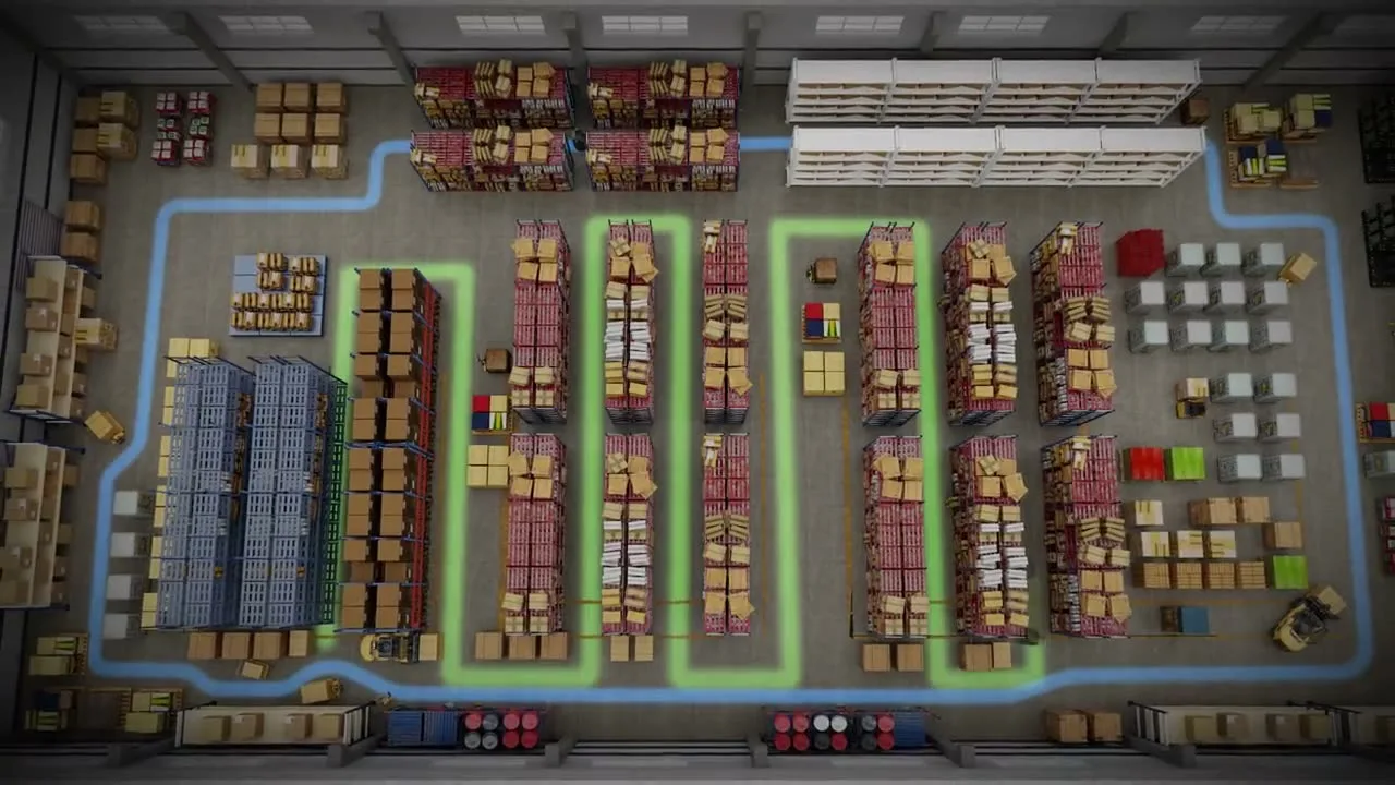 Top-down view of a LionsBot R5 planning its cleaning route through a store