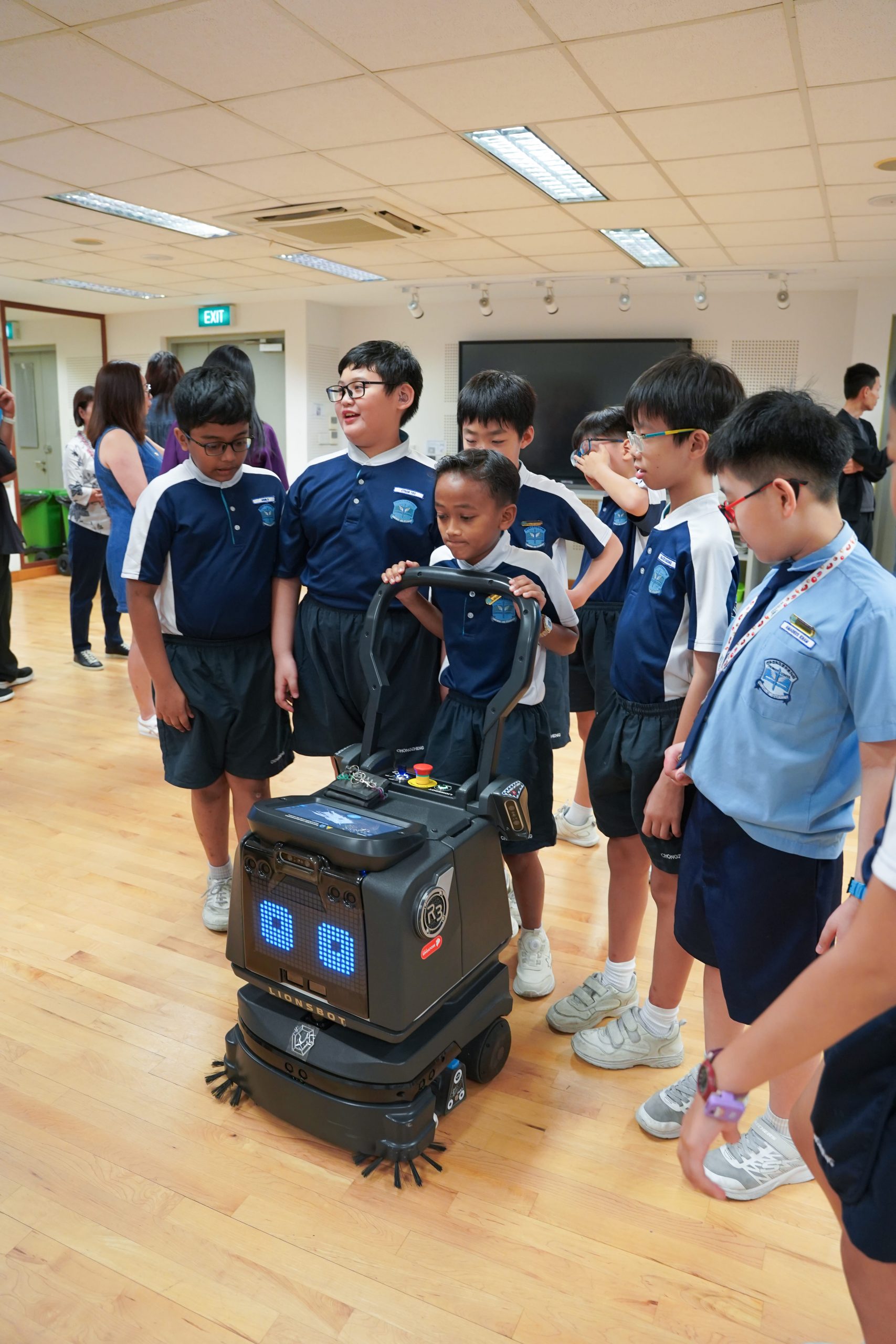Students with robot